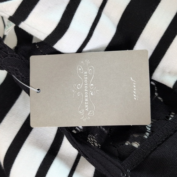 Weston Wear Anthropologie Black White Spliced Striped Lace Bodycon Midi Dress XS - Picture 8 of 12